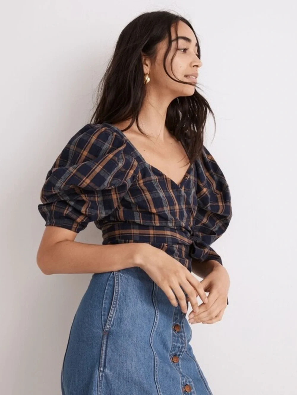 Madewell Sweetheart Wrap Top in Plaid 100% Cotton XXS